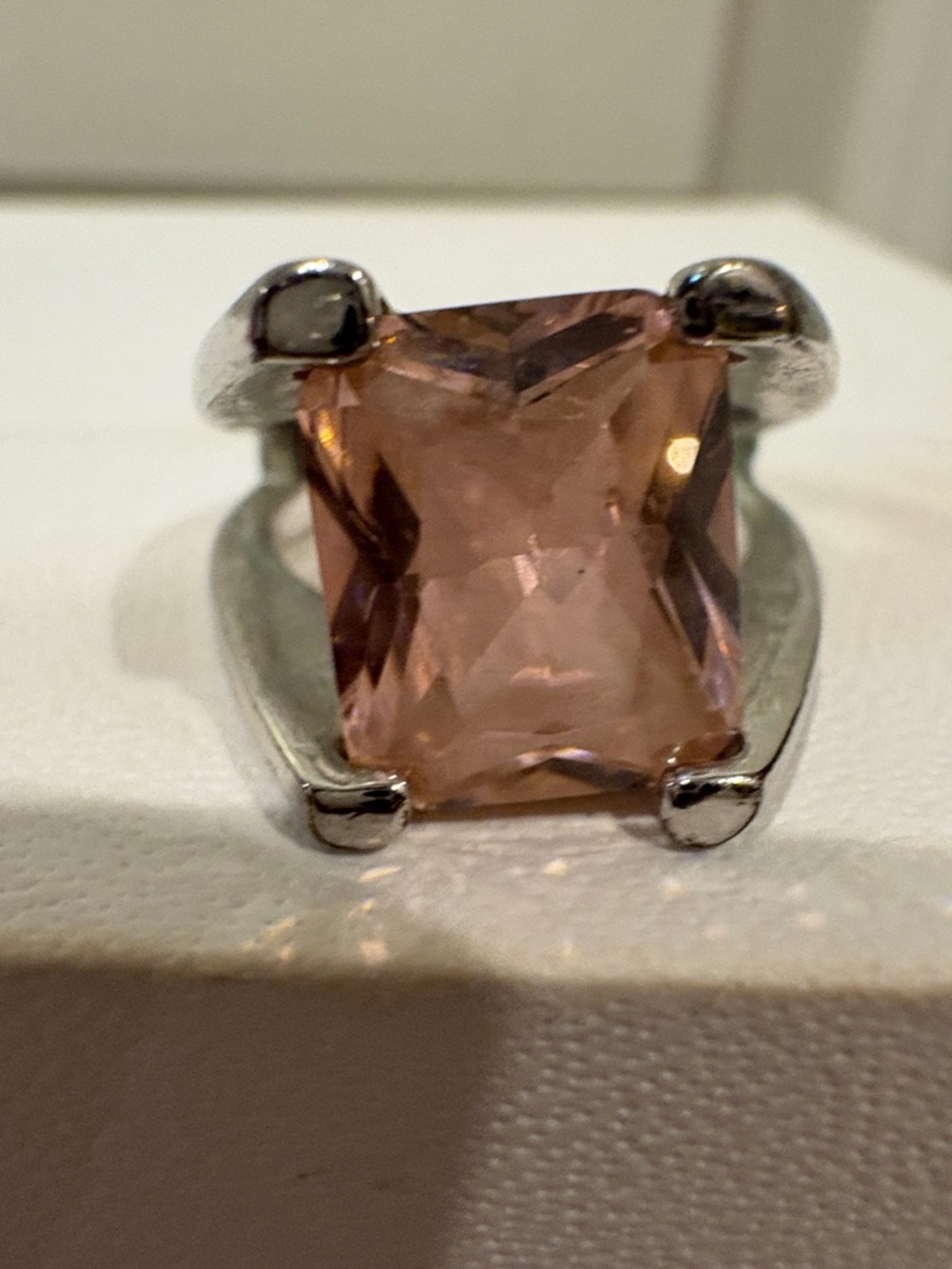 Sterling Silver Pink Square-Cut Ring